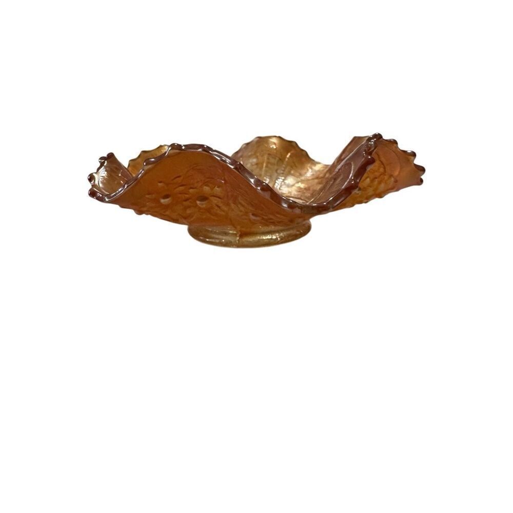 FENTON Sailboat Windmill & Orange Tree Carnival Glass Ruffled Rim Bowl 6.25"W - Picture 11 of 11